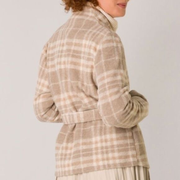 NWT Yest Netherlands Evolet Jacket Short Blanket Coat Sandy White Plaid Tie 10 - Picture 2 of 15
